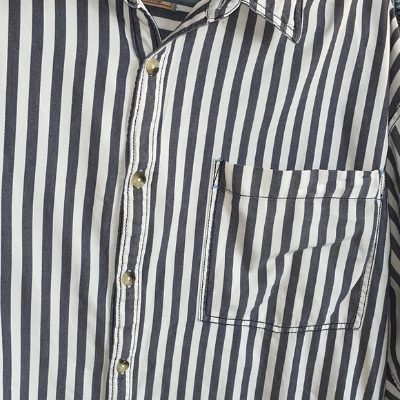 Free People menswear Freddy button down Navy Striped Shirt XL - Picture 6 of 8